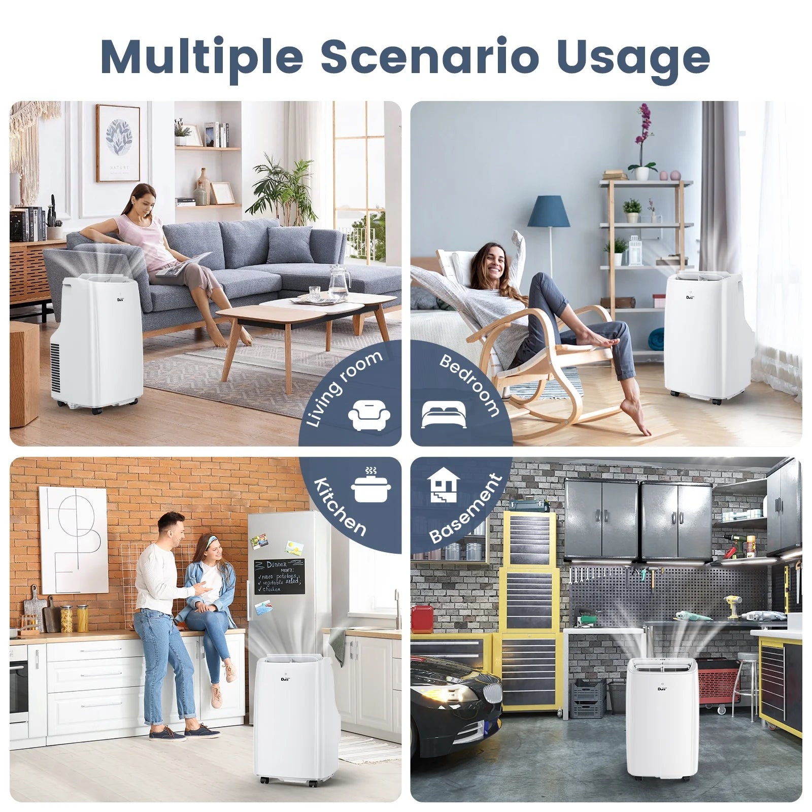Portable Air Conditioner, 5,300 BTU Dual Motor, for Rooms up to 240 Sq Ft, Cooling, Dehumidifier, Fan(8000Btu ASHRAE)