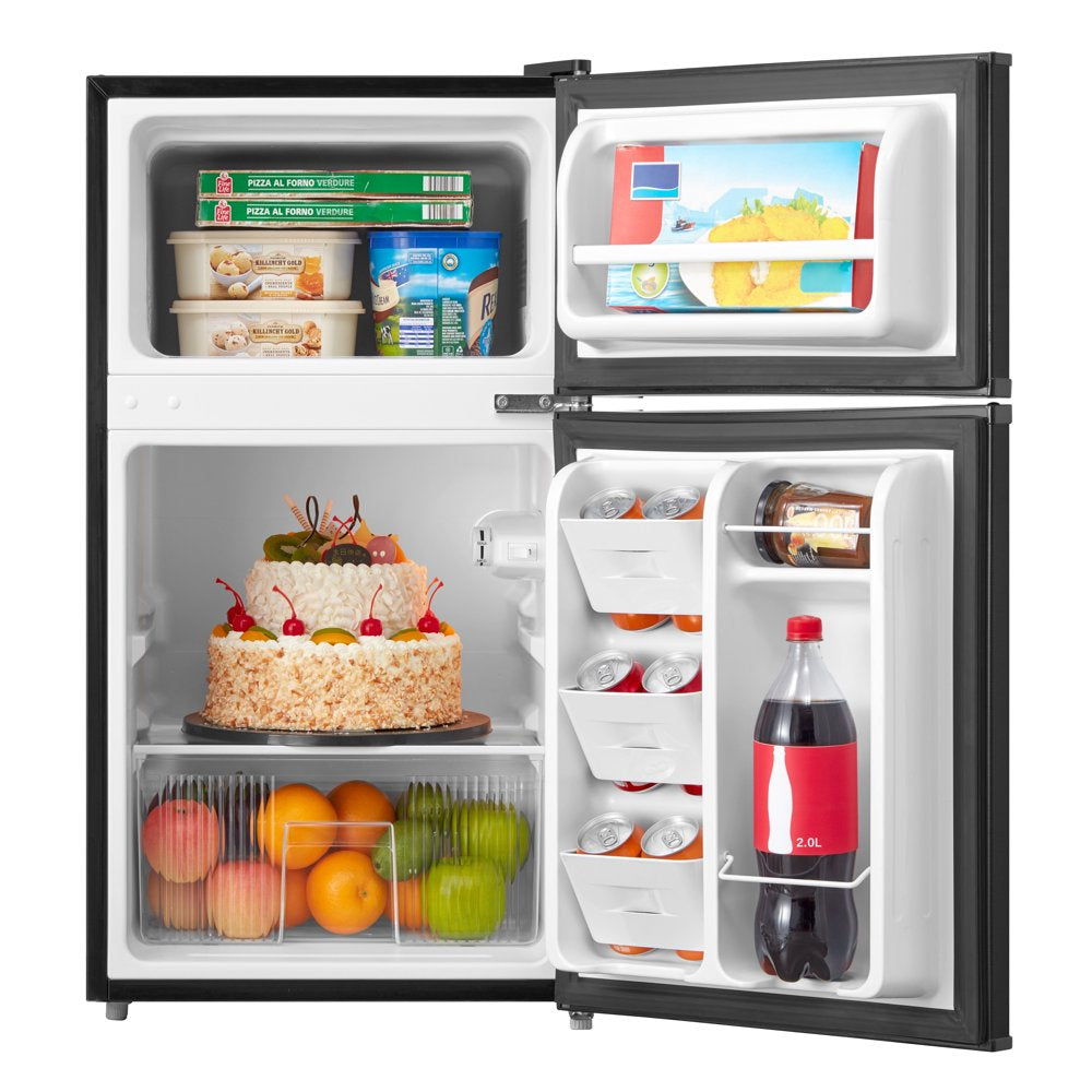 3.2 Cu Ft Two Door Mini Fridge with Freezer, Black, E-Star, ARM32D5ABB