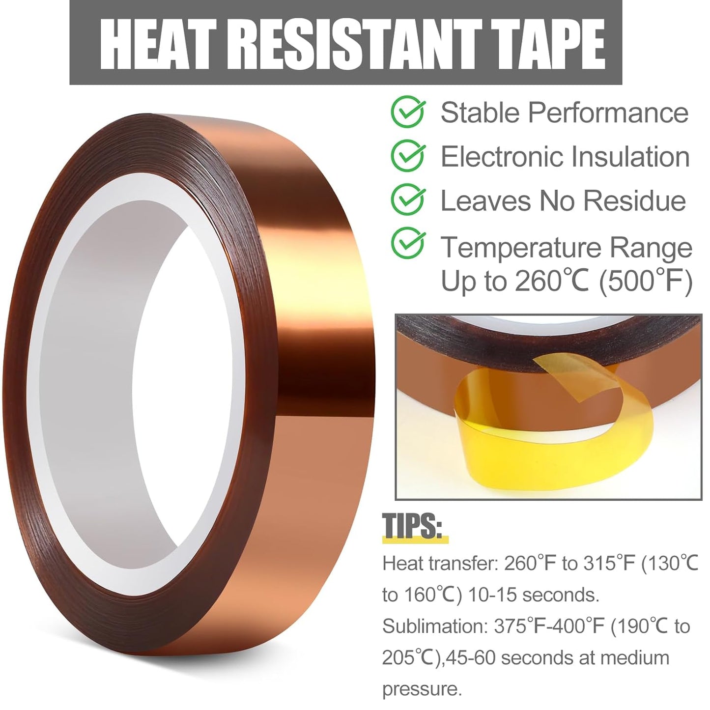 Heat Tape, High Temperature Heat Resistant Tape for Sublimation, 10mm*16m(52FT)
