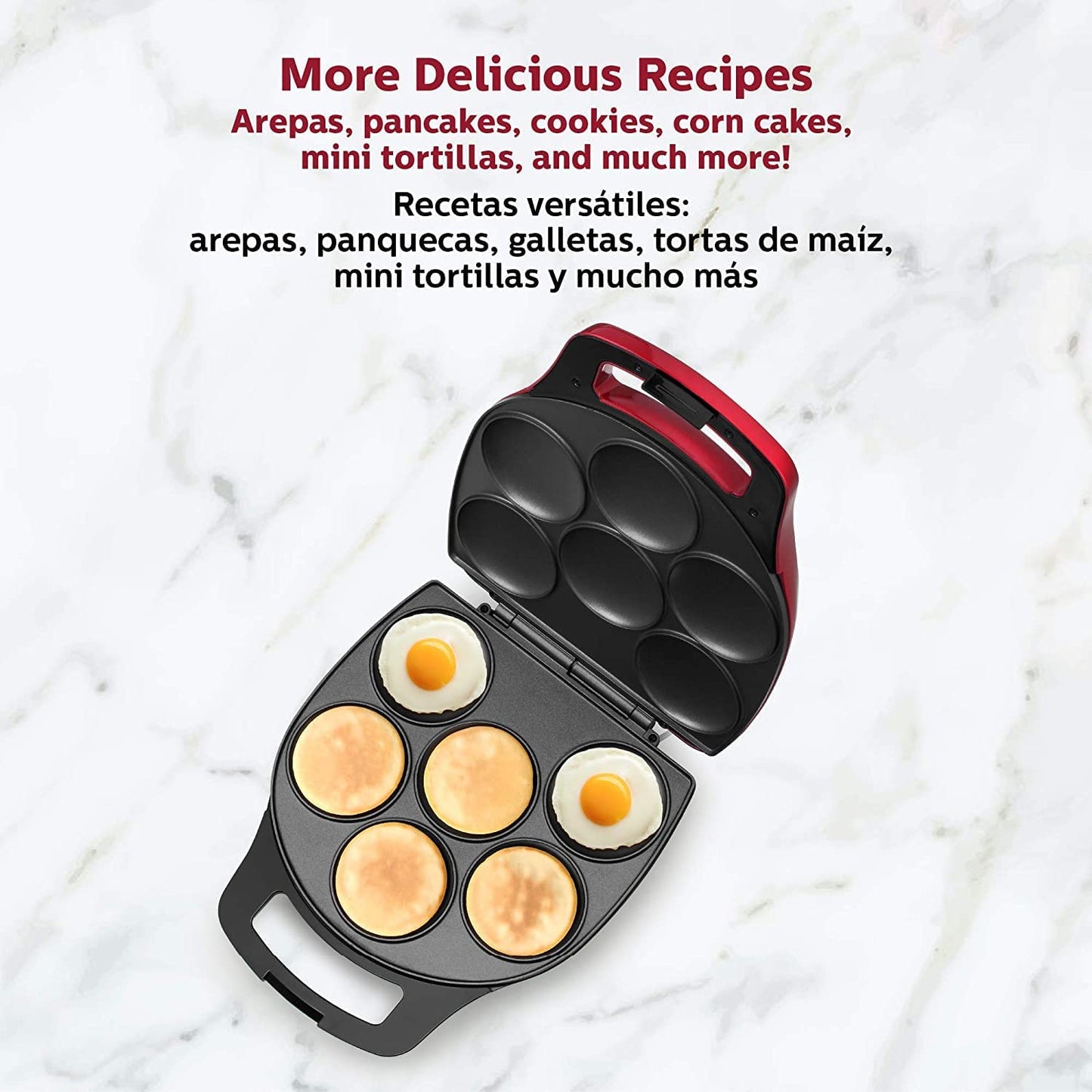 Holstein Housewares Arepa Maker - Non-Stick 6-Section Multi-Food Maker - Make Delicious Arepas, Pancakes, Corncakes, Tosti Arepa - Easy-to-Use - 6-PC - Black