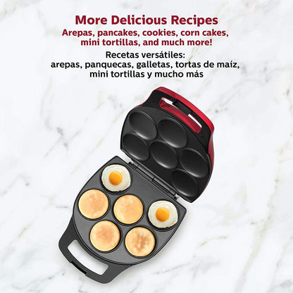 Holstein Housewares Arepa Maker - Non-Stick 6-Section Multi-Food Maker - Make Delicious Arepas, Pancakes, Corncakes, Tosti Arepa - Easy-to-Use - 6-PC - Black