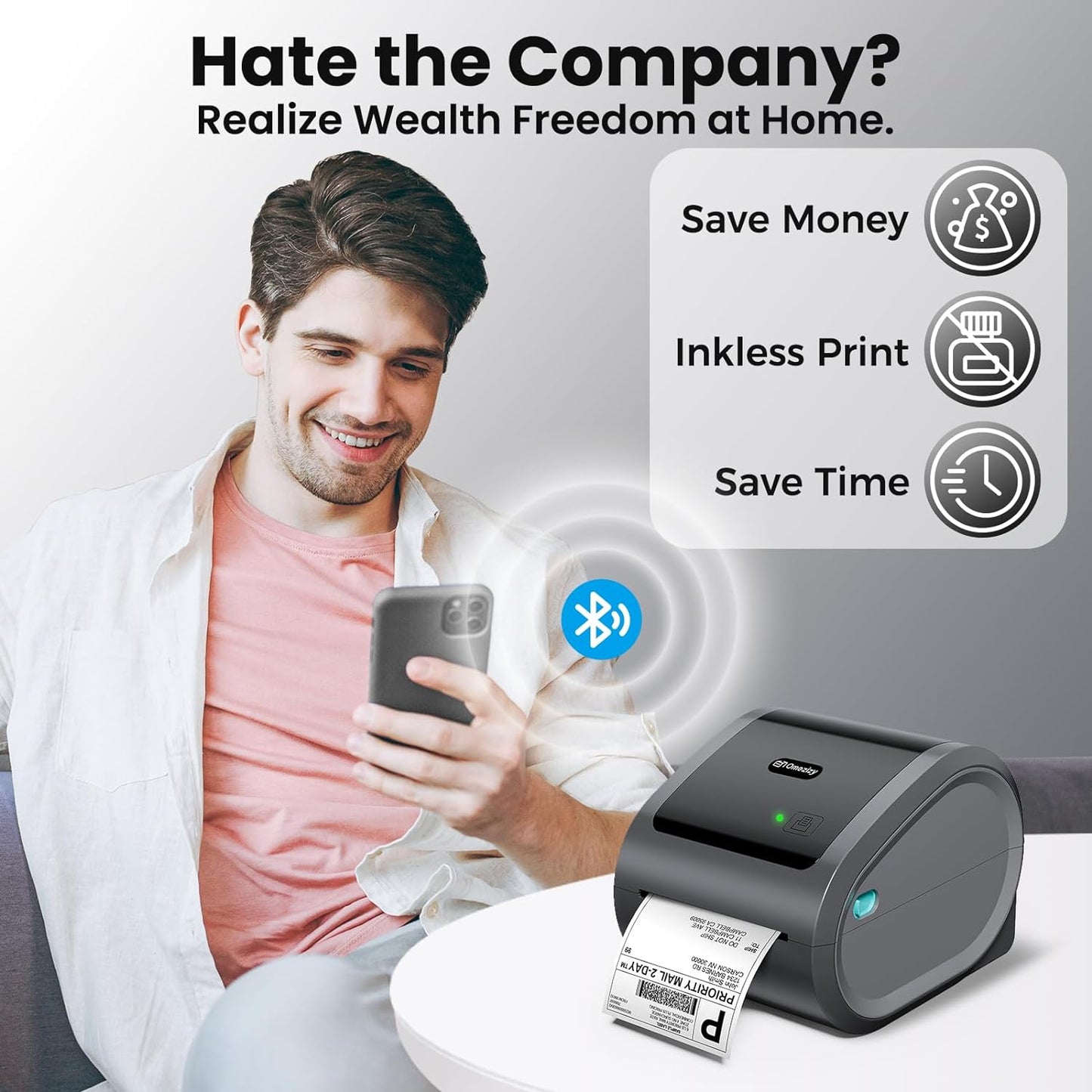 Bluetooth Thermal Label Printer 4X6 - Wireless Shipping Label Printer for Small Business & Packages - Thermal Label Printer Bluetooth, Shipping Label Printer Compatible with iPhone, USPS, Amazon