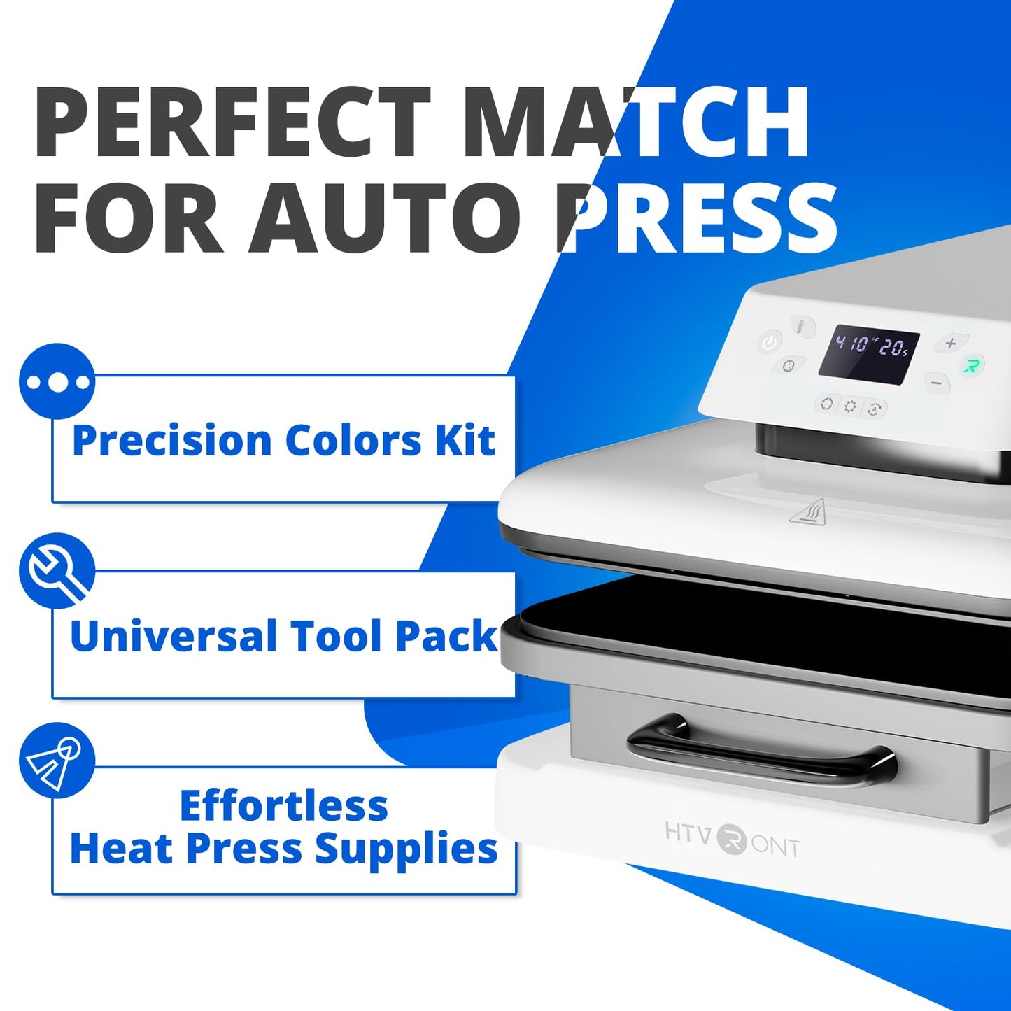 HTVRONT Auto Heat Press Machine for T Shirts - Heat Press 15x15 with Adjustable Pressure & 55 Pack Heat Press Accessories & 2 Pcs Cutting Mat & 8 Pcs Puff Heat Transfer Vinyl