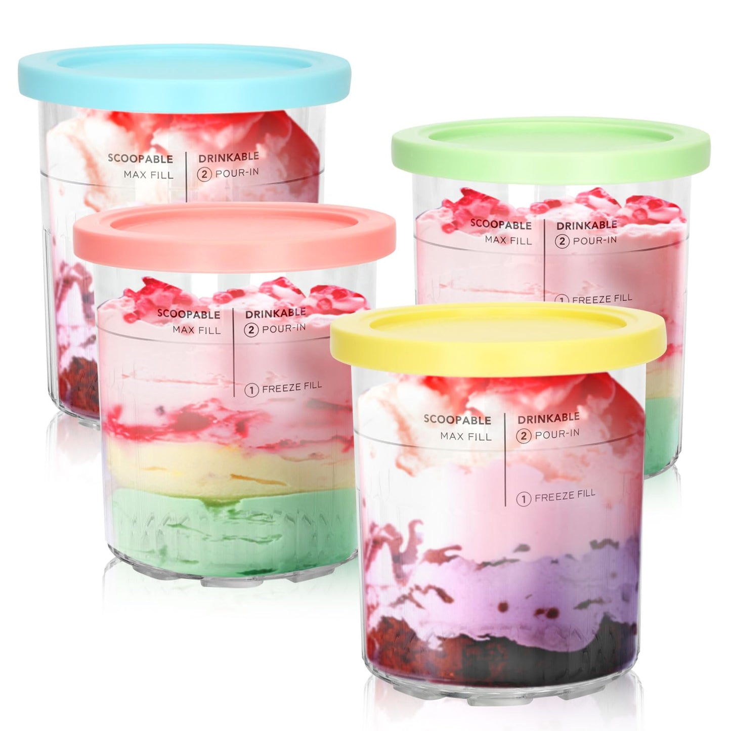 For Ninja Creami Deluxe Pints- 4 Pack, NC500 NC501 Ice Cream Pint fit for Ninja Delux Ice Cream Maker, For Ninja Creami Deluxe Containers Hold 24 Ounces of Food, Dishwasher Safe