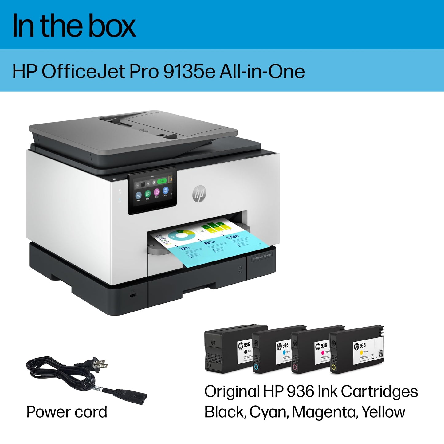 HP OfficeJet Pro 9135e Wireless All-in-One Color Inkjet Printer, Print, scan, Copy, fax, ADF, Duplex Printing Best for Office, 3 Months of Ink Included (404M0A)