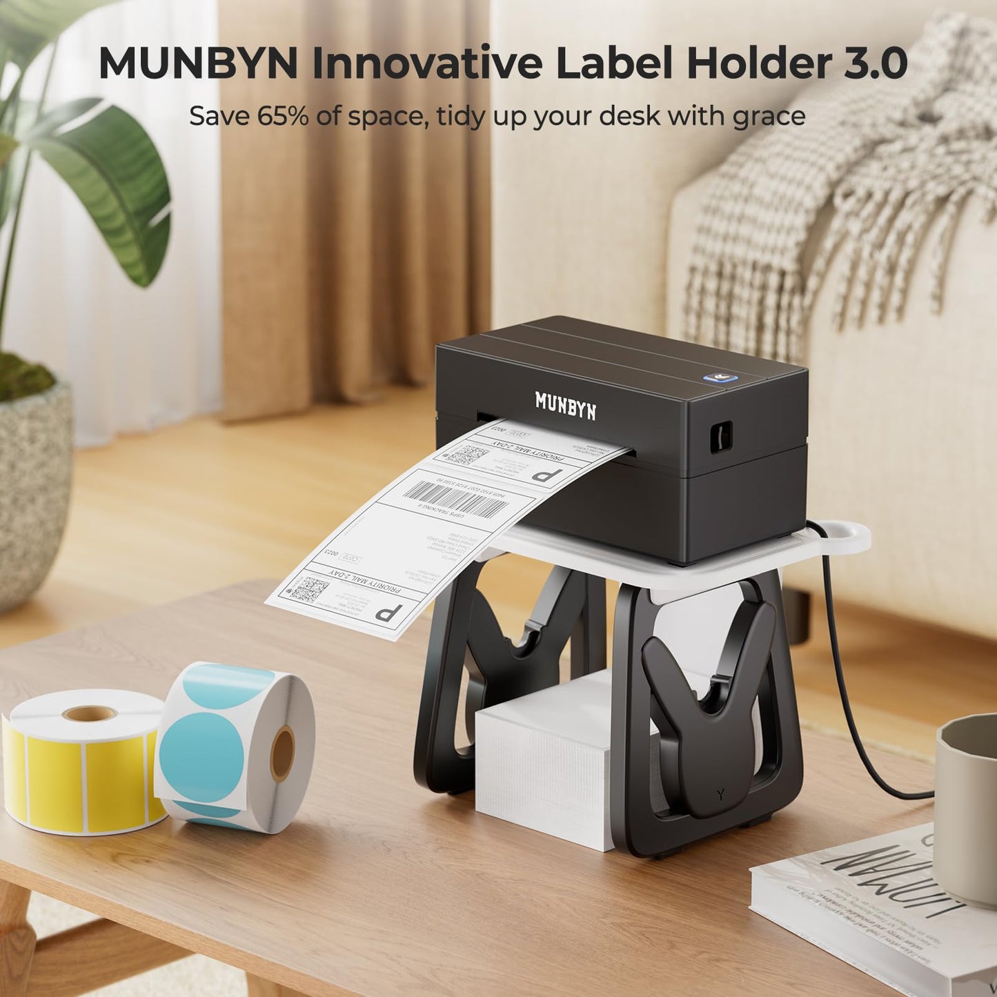 MUNBYN Label Holder for Rolls and Fanfold Labels, Thermal Label Holder for Desktop Label Printer, Accessory Supplies for Home, Office, Small Business