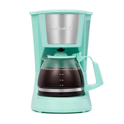 Holstein Housewares - 5 Cup Drip Coffee Maker - Convenient and User Friendly with Permanent Filter, Borosilicate Glass Carafe, Water Level Indicator, Auto Pause /Serve and Keep Warm Functions, Teal