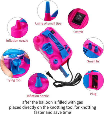 PCFING Electric Air Balloon Pump and Tying Tool in One, Portable Dual Nozzle Electric Blower Air Pump Inflator for Decoration, Party and Save Time