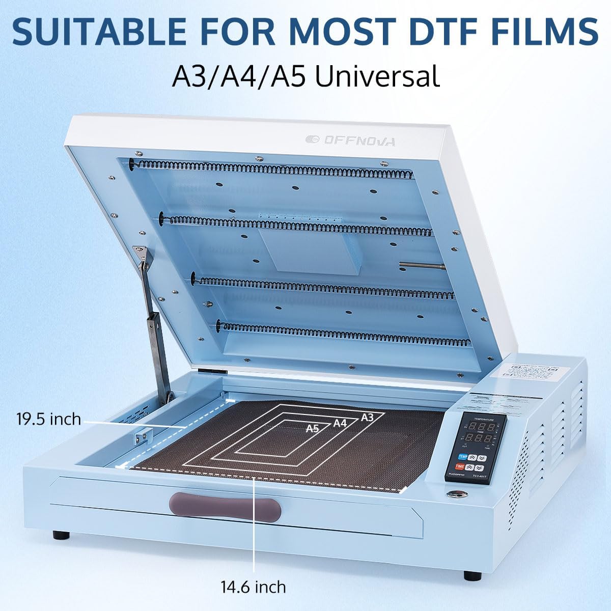 OFFNOVA DTF Oven, A3 A4 A5 Powder DTF Curing Oven, Time & Temperature Control Curing Heater DTF Film Sheet Drawer Model for T-Shirts hat Transfer