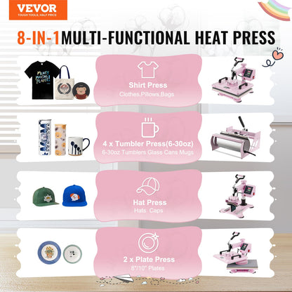 VEVOR 16x20 Heat Press, 1700W High Pressure Clamshell Heat Press Machine for T Shirts, Large Professional Digital Control Heat Transfer Machine for Sublimation, Vinyl, Heat Transfer Projects