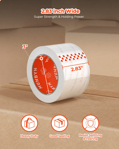 MUNBYN Packing Tape, Heavy Duty Shipping Tape with Total 360 Yards, 2.7mil, 1.88" *60 Yard(Per Rolls) Great for Shipping Packing Moving Mailing Office Storage, Clear Tape Refill for Dispenser