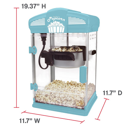 West Bend Stir Crazy Movie Theater Popcorn Popper, Gourmet Popcorn Maker with Nonstick Popcorn Kettle, Measuring Tool and Scoop , 4 Qt, Blue