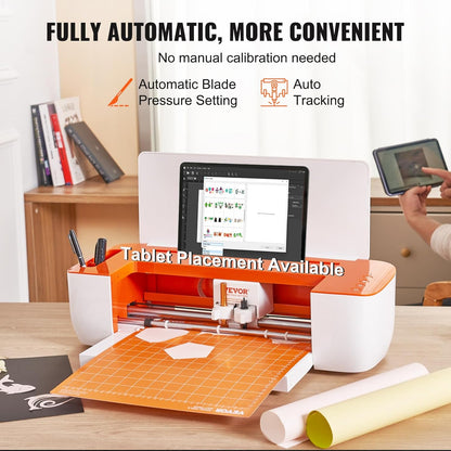 VEVOR Vinyl Cutter Machine, Bluetooth Connectivity DIY Cutting Machine, Compatible with iOS, Windows, Android, and Mac, Massive Designs Included, for Creating Customized Cards, Home Decor