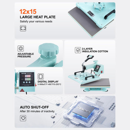 VEVOR 16x20 Heat Press, 1700W High Pressure Clamshell Heat Press Machine for T Shirts, Large Professional Digital Control Heat Transfer Machine for Sublimation, Vinyl, Heat Transfer Projects