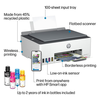 HP Smart -Tank 5101 Wireless Cartridge-free all in one printer, up to 2 years of ink included, mobile print, scan, copy (1F3Y0A) , White