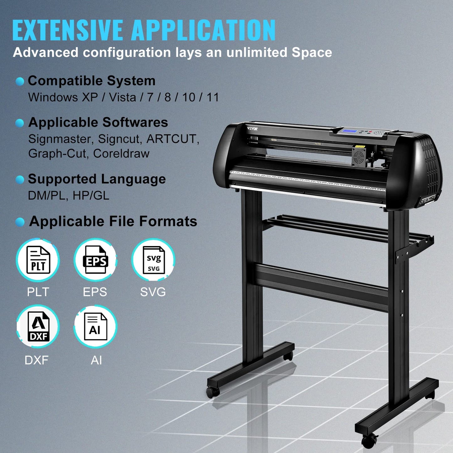 VEVOR Vinyl Cutter Machine, 28inch Vinyl Plotter, LCD Display Plotter Cutter, Adjustable Double-Spring Pinch Rollers Sign Cutting Plotter, Plotter with Signmaster Software for Design and Cut