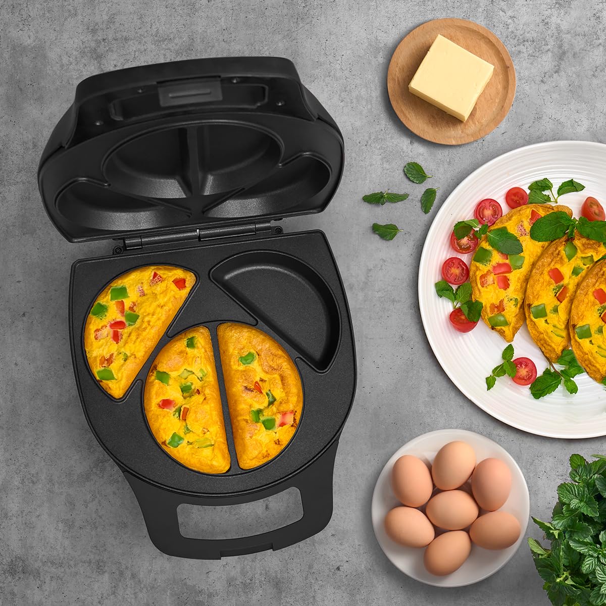 Holstein Housewares - Non-Stick Omelet & Frittata Maker, Stainless Steel - Makes 2 Individual Portions Quick & Easy (2 Section, Black)