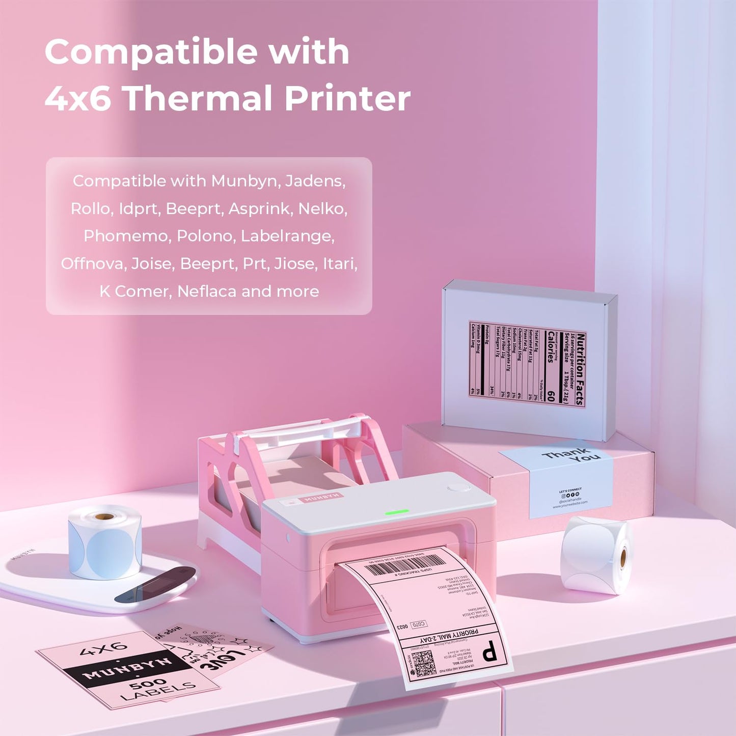 MUNBYN Thermal Direct Shipping Label (Pack of 500 4x6 Per Fanfold Labels) - Commercial Grade