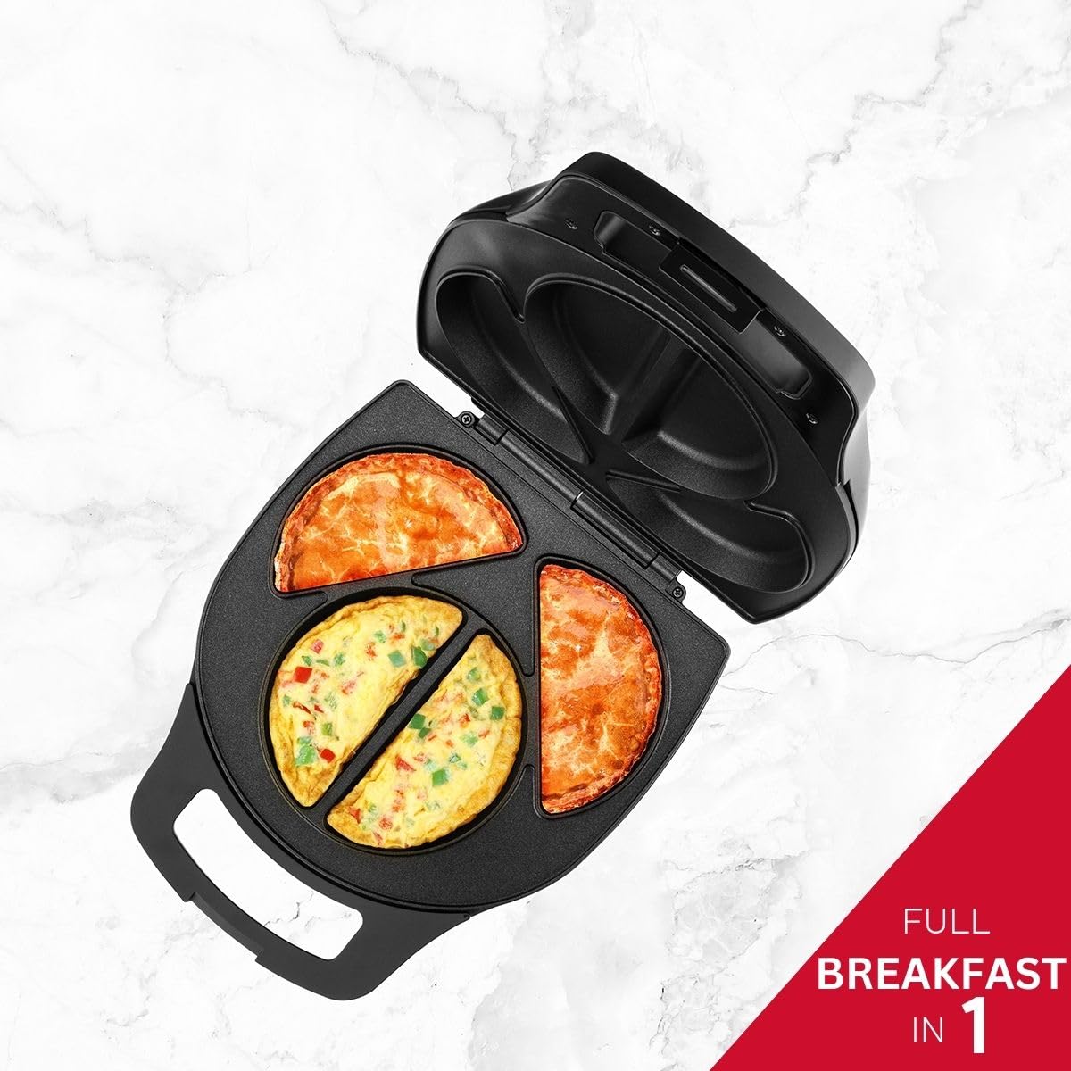 Holstein Housewares - Non-Stick Omelet & Frittata Maker, Stainless Steel - Makes 2 Individual Portions Quick & Easy (2 Section, Black)