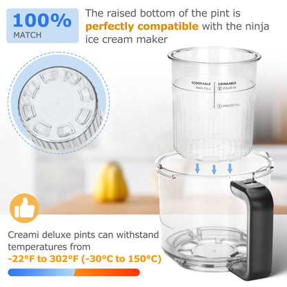 For Ninja Creami Deluxe Pints- 4 Pack, NC500 NC501 Ice Cream Pint fit for Ninja Delux Ice Cream Maker, For Ninja Creami Deluxe Containers Hold 24 Ounces of Food, Dishwasher Safe