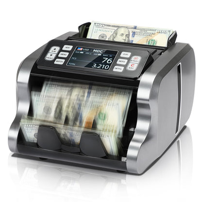 MUNBYN IMC09 Mixed Denomination Money Counter Machine, Value Counting, UV/MG/IR/MT Bill Counter, 3.5" TFT Display Money Counting Machine Printer Enabled, USD, EUR, MXN Cash Counter for Business(Black)