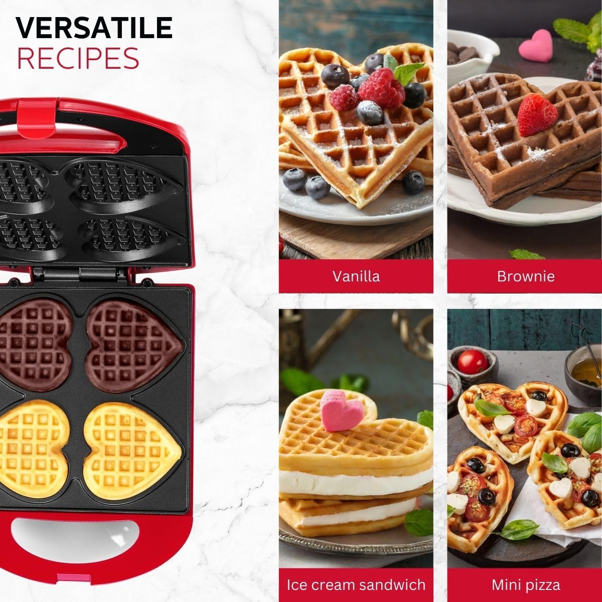 Holstein Housewares - Non-Stick Heart Waffle Maker, Mint - Makes 4 Heart-Shaped Waffles in Minutes