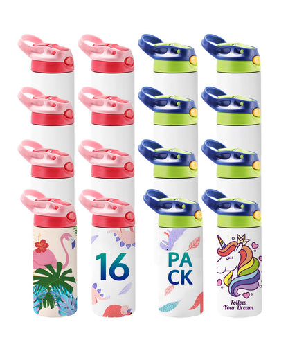 OFFNOVA 12oz Kids Sublimation Tumbler, 8 Pack Kids Sublimation Tumbler Blank with One-click Pop-up Straw and Handle for Heat Transfer, Children Sublimation Cups for Milk, Soda, Juice, Drinks