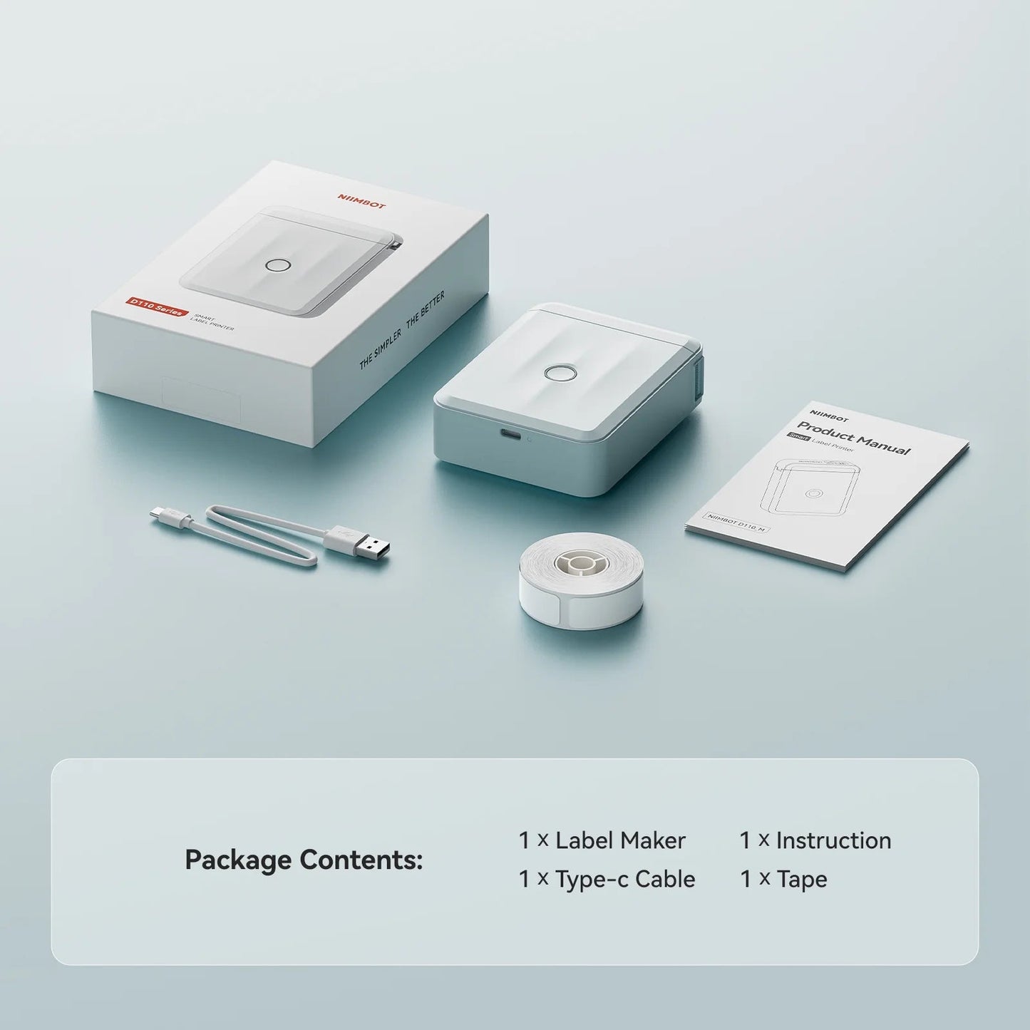 Label Maker D110 Upgraded Mini Portable Label Printer Inkless Labeler Sticker Bluetooth Rechargeable Thermal Label Maker Machine with Tape(Blue)