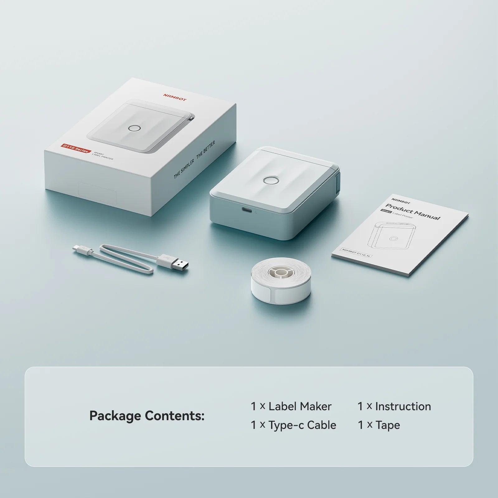 Label Maker D110 Upgraded Mini Portable Label Printer Inkless Labeler Sticker Bluetooth Rechargeable Thermal Label Maker Machine with Tape(Blue)