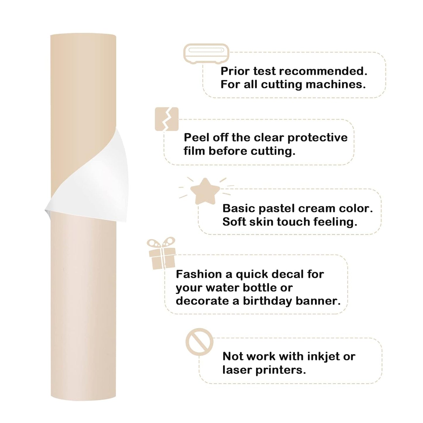 001 Vinyl Matte Permanent Adhesive Vinyl for Craft Decal Projects 12" X 10Ft, Matte Vanilla