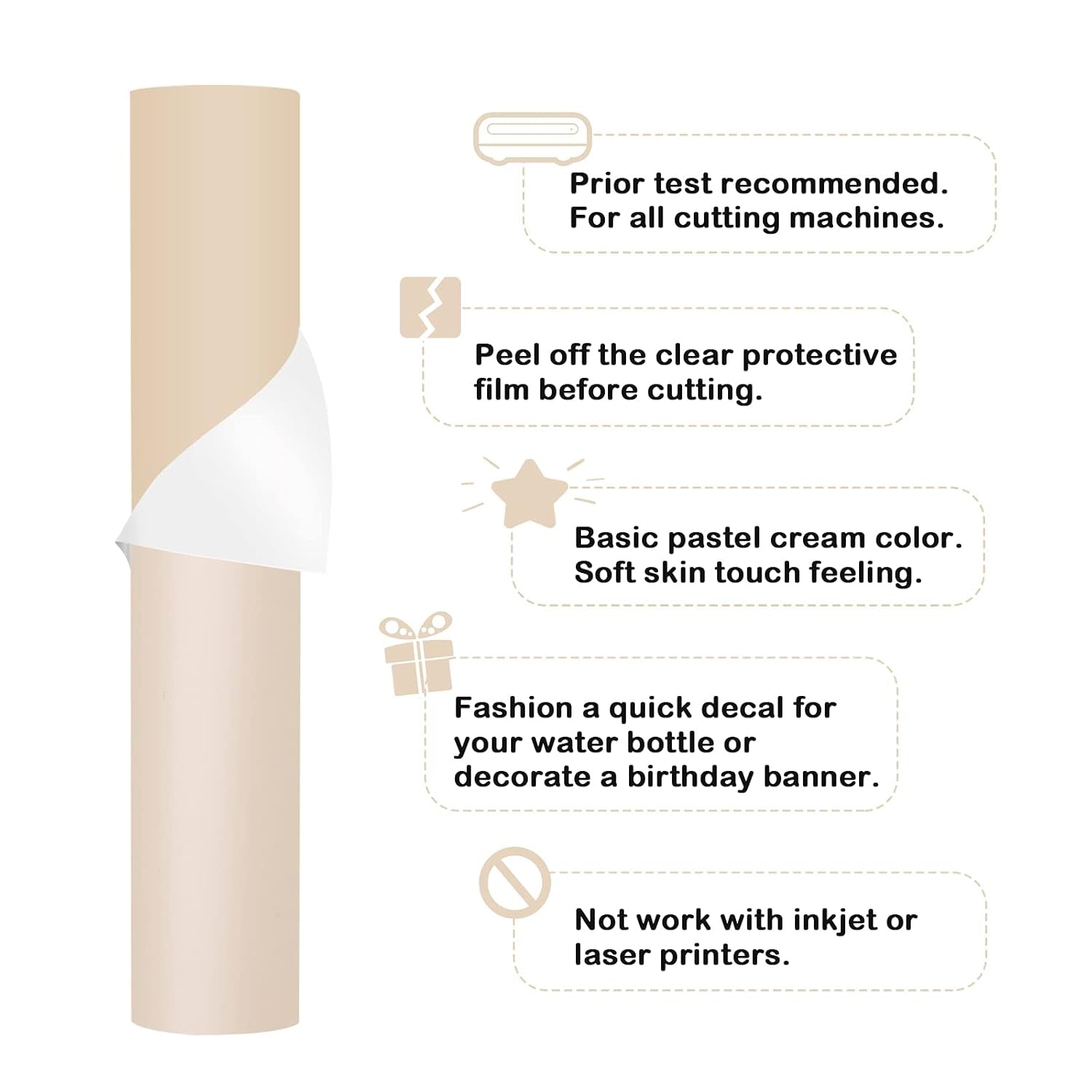 001 Vinyl Matte Permanent Adhesive Vinyl for Craft Decal Projects 12" X 10Ft, Matte Vanilla