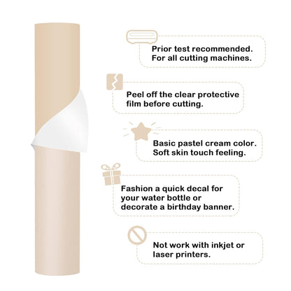 001 Vinyl Matte Permanent Adhesive Vinyl for Craft Decal Projects 12" X 10Ft, Matte Vanilla