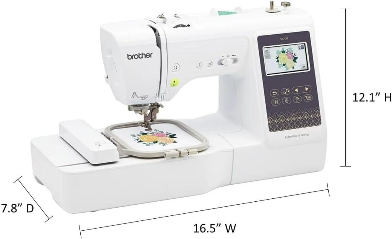 Brother SE700 Sewing and Embroidery Machine, Wireless LAN Connected, 135 Built-In Designs, 103 Built-In Stitches, Computerized, 4" X 4" Hoop Area, 3.7" Touchscreen Display, 8 Included Feet, White