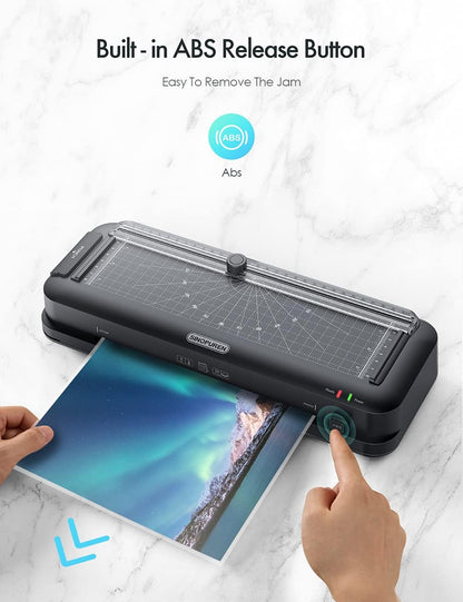 9-Inch Laminator Machine for Teachers & Home – All-In-One Jam-Free Laminator with Paper Trimmer, 2-Hole Punch, Corner Rounder, Fast 3-Min Warm-Up, 10 Pouches for School, Crafts & Office