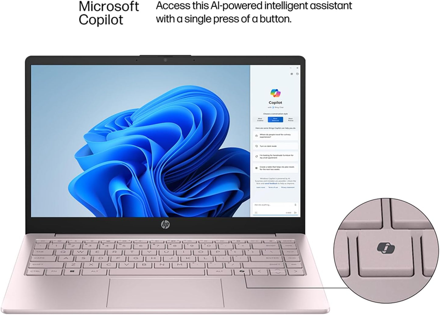 HP Laptop 2026 Edition with Copilot AI, 16GB RAM, 256GB SSD + 128GB UFS, Intel Processor, Long Battery Life, Lightweight, 1 Year Office 365, Windows 11 Home S for Students & Office, Type-C HUB, Pink