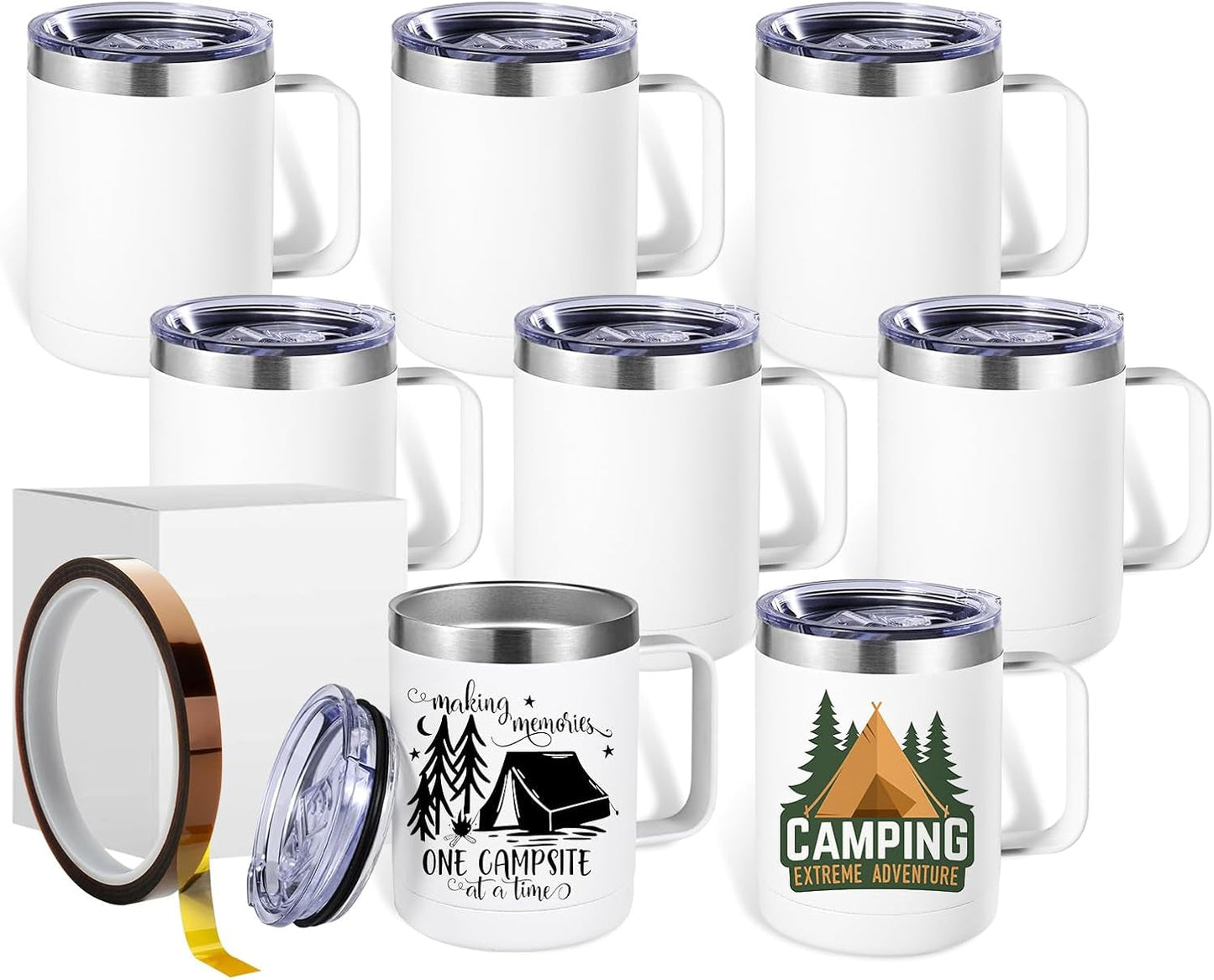Colorsub 12 Oz Sublimation Tumblers with Handle Insulated Stainless Steel Coffee Mugs Matte Tumblers Blanks with Gift Box, Heat Tape for Hot Cold Drinks, 8 Pack