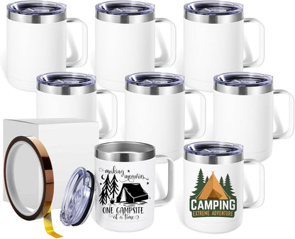 Colorsub 12 Oz Sublimation Tumblers with Handle Insulated Stainless Steel Coffee Mugs Matte Tumblers Blanks with Gift Box, Heat Tape for Hot Cold Drinks, 8 Pack