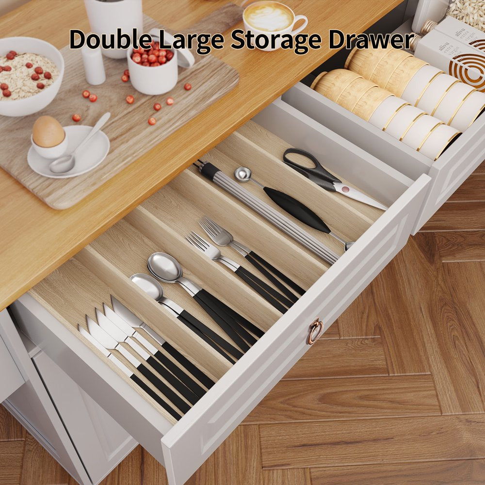 Kitchen Islands with Storage, Kitchen Island Cart with Wood Drop Leaf, White