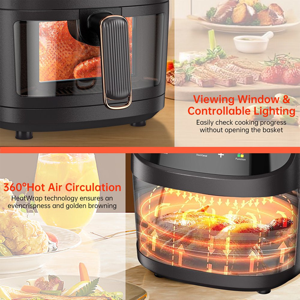 Air Fryer, 7.5QT Air Fryer Oven with Visible Cooking Window, 8 Cooking Presets, Supports Customerizable Cooking, Easy to Clean Non-Stick Basket, Including Air Fryer Paper Liners 50PCS, Black