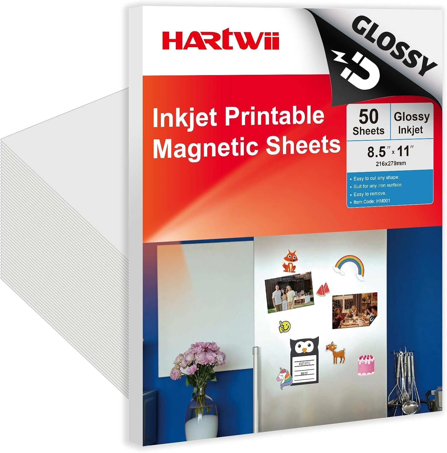 50Pcs Printable Magnetic Sheets 8.5X11 Inches 13.5Mil Thick Glossy Magnet Paper Sheet Non Adhesive Magnetic Paper for Inkjet Printers, Flexible Magnet Photos for DIY Crafts