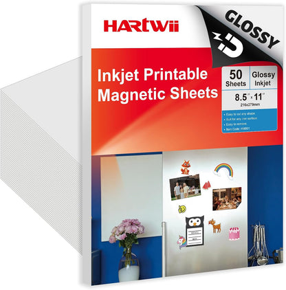 50Pcs Printable Magnetic Sheets 8.5X11 Inches 13.5Mil Thick Glossy Magnet Paper Sheet Non Adhesive Magnetic Paper for Inkjet Printers, Flexible Magnet Photos for DIY Crafts