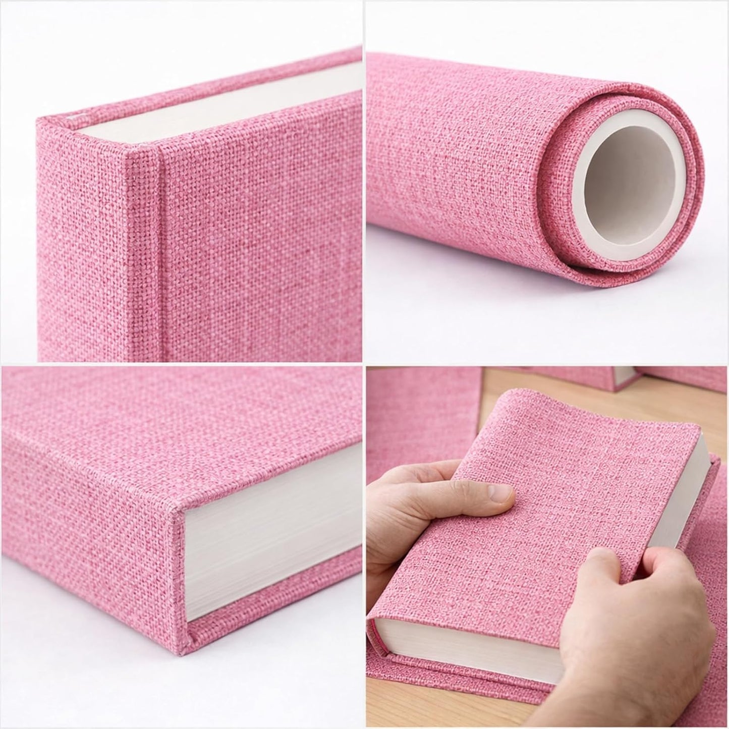 Pink Bookbinding Linen Fabric 57" X 17.3" for DIY Book Covers, Archival Grade Thick Backing, Durable Fray-Resistant Cloth for Wedding Albums, Scrapbooks & Custom Binding, Multi-Color Options (Pink)