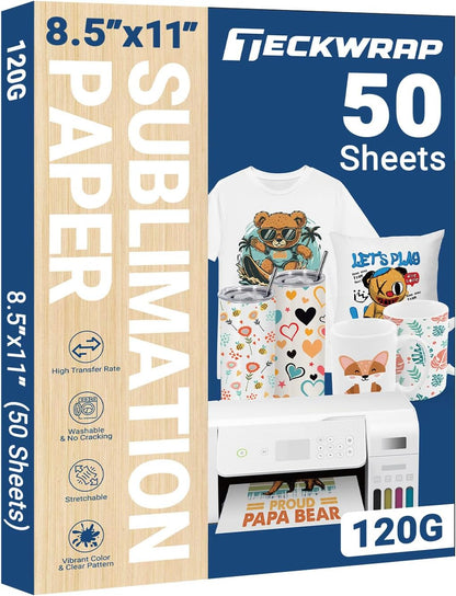Sublimation Paper 8.5 X 11 Inches 50 Sheets Compatible with Sublimation Printer and Sublimation Ink 120Gsm for Mugs T-Shirts Light Fabric and Other Sublimation Blanks DIY