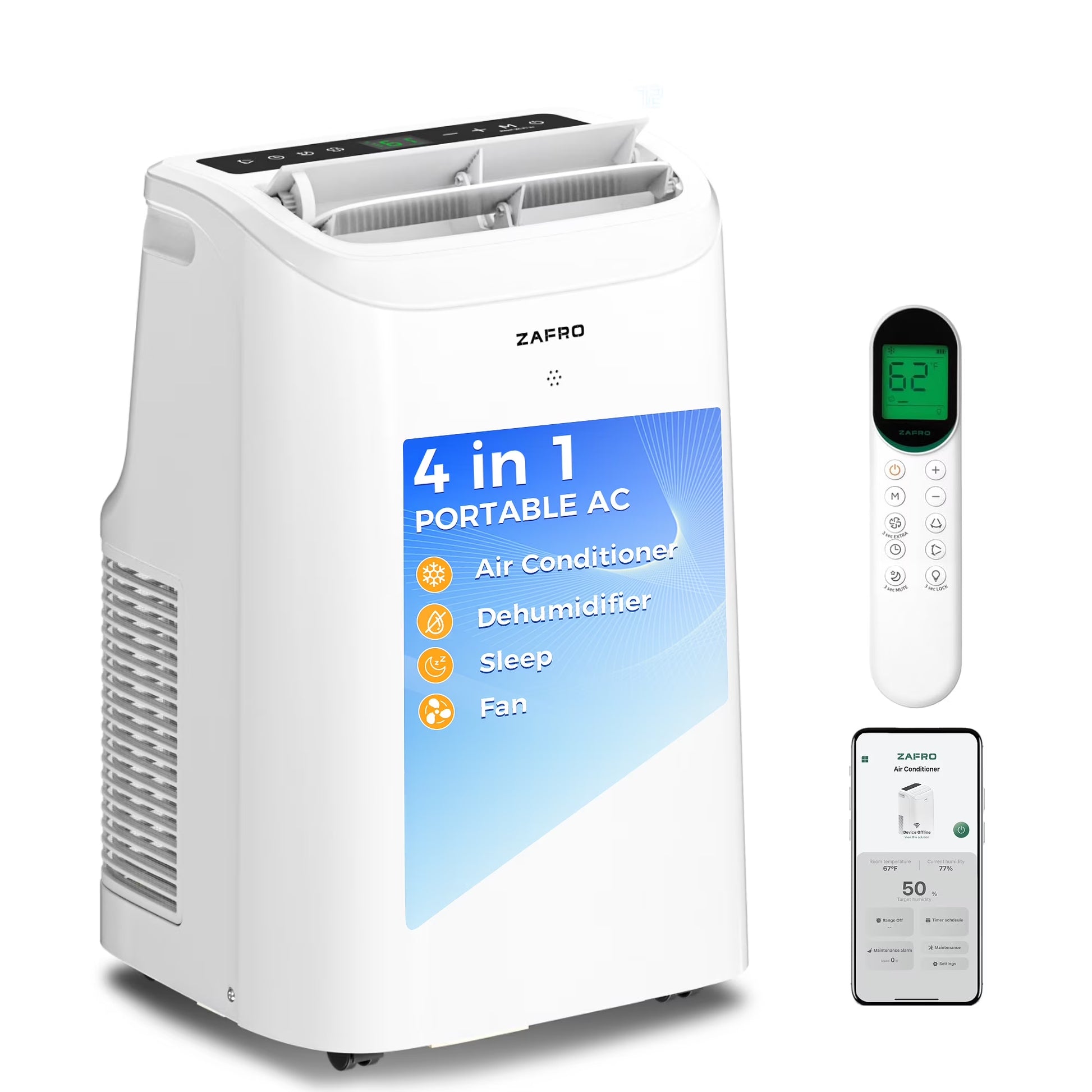 Portable Air Conditioners 6000 BTU, Portable Ac Units for Bedroom with Fan & Dehumidifier, 24H Timer with App/Remote/Timer/Led Display