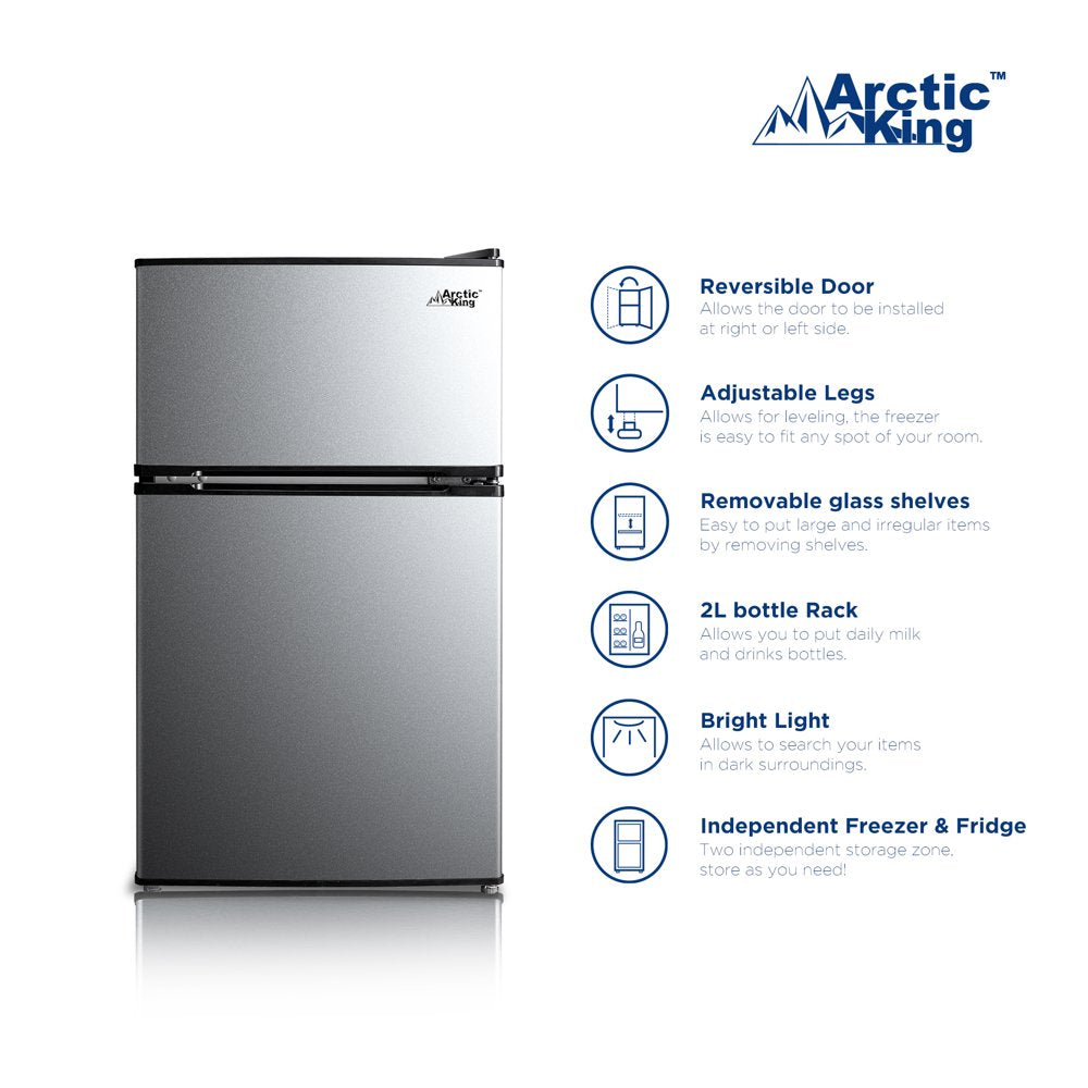 3.2 Cu Ft Two Door Mini Fridge with Freezer, Stainless Steel, E-Star, ARM32D5ASL