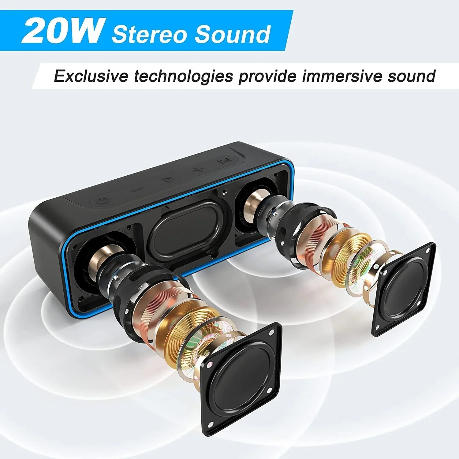 Portable Bluetooth Speaker, Wireless Speaker with Loud Stereo Deep Bass Sound, Outdoor Speakers with Bluetooth 5.0, 6H Playtime,66Ft Bluetooth Range, Dual Pairing for Home,Party
