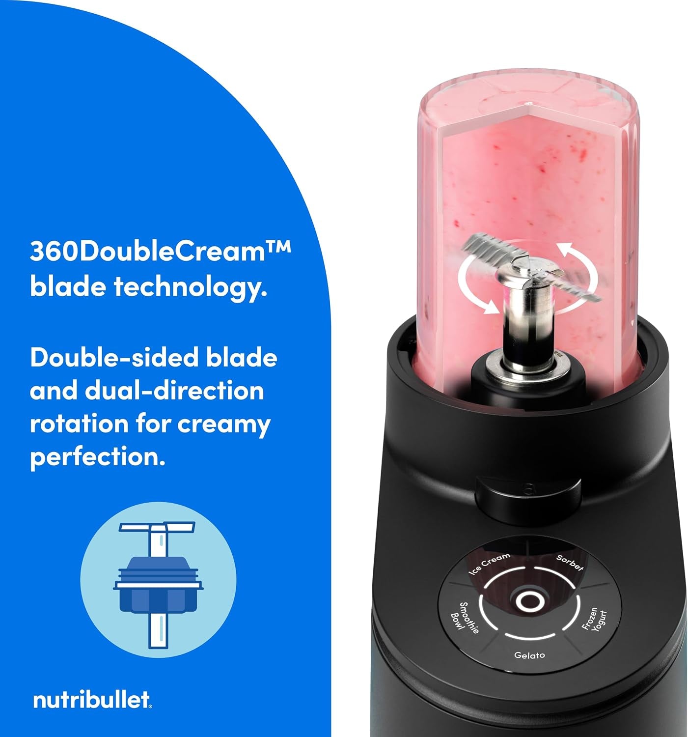 Nutribullet Chill Ice Cream Maker, for Gelato, Sorbet, Frozen Yogurt, Smoothie Bowls, Compact Size, (2) Dishwasher Safe 16 Oz. Pint Cups with Lids, Black, NBD50100AK
