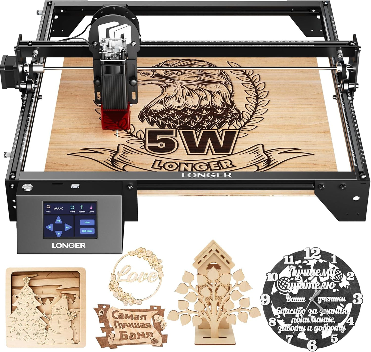 LONGER Laser Engraver Ray5 5W Higher Accuracy DIY Laser Engraving Machine with 3.5" Touch Screen,Offline Usage Laser Cutter,400X400Mm,0.08Mm Laser Spot, CNC Laser Cutter for Wood Metal Acrylic Glass