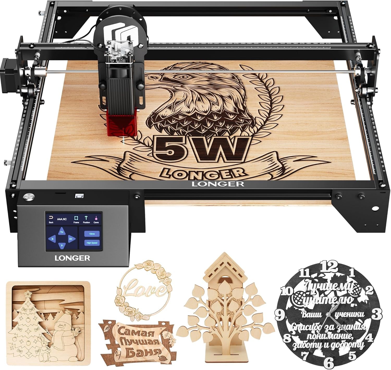 LONGER Laser Engraver Ray5 5W Higher Accuracy DIY Laser Engraving Machine with 3.5" Touch Screen,Offline Usage Laser Cutter,400X400Mm,0.08Mm Laser Spot, CNC Laser Cutter for Wood Metal Acrylic Glass