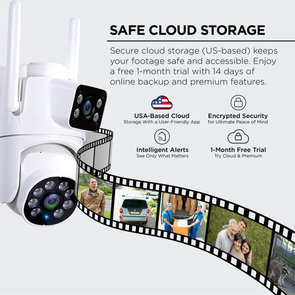 Outdoor Camera 1080P - Dual Lens Pan-Tilt Security Cam, White (1-Pack)